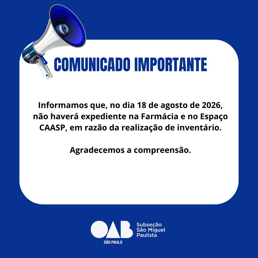 Comunicado: Inventário Farmácia CAASP
